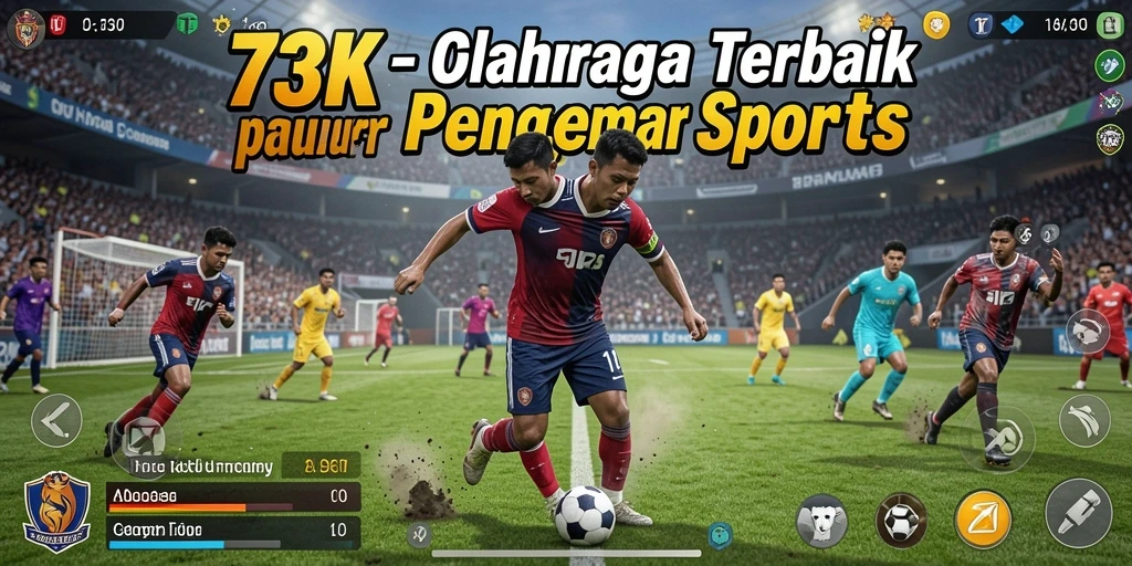 Tangkapan layar permainan 73K menampilkan aksi seru dalam kompetisi olahraga.