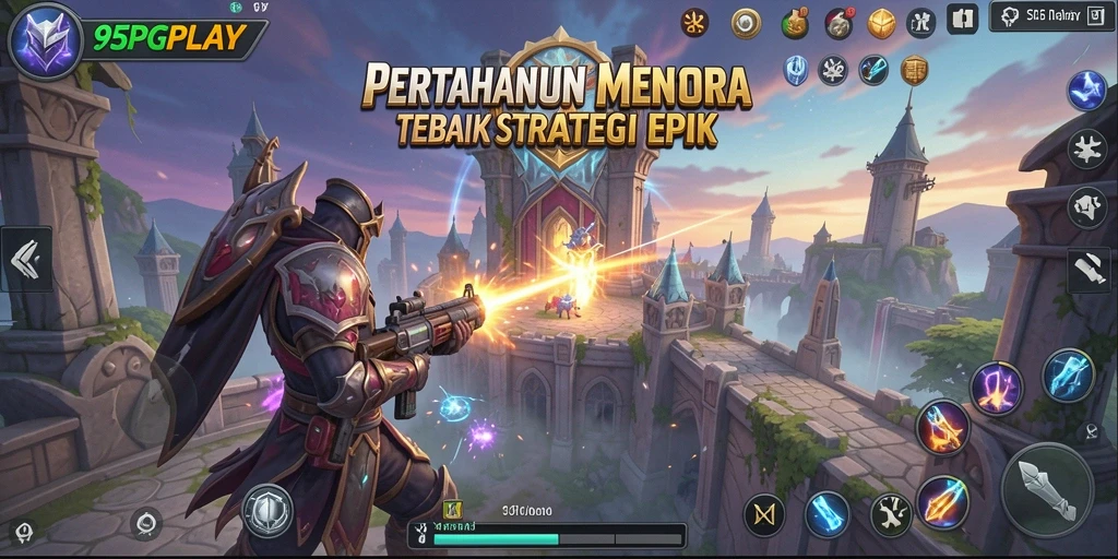 Tangkapan layar utama menunjukkan pertempuran mendebarkan dalam Tower Defense.