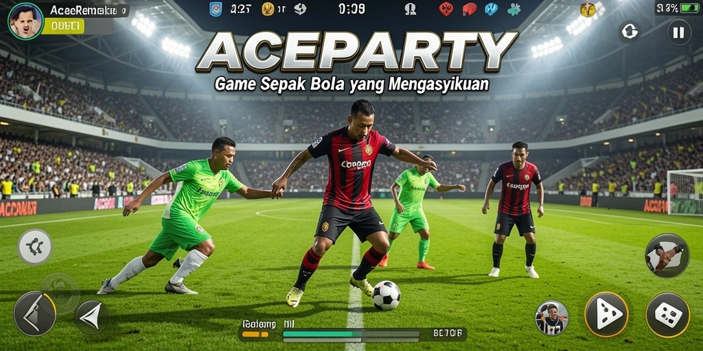 Tampilan gameplay <strong>ACEPARTY</strong> yang menegangkan saat pertandingan sepak bola.
