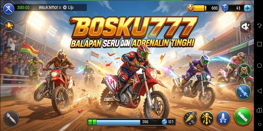 Screenshot gameplay BOSKU777 menampilkan aksi balapan yang mendebarkan