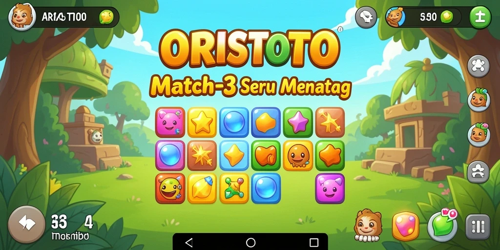 Tampilan menarik dari gameplay seru Match-3 ORISTOTO.