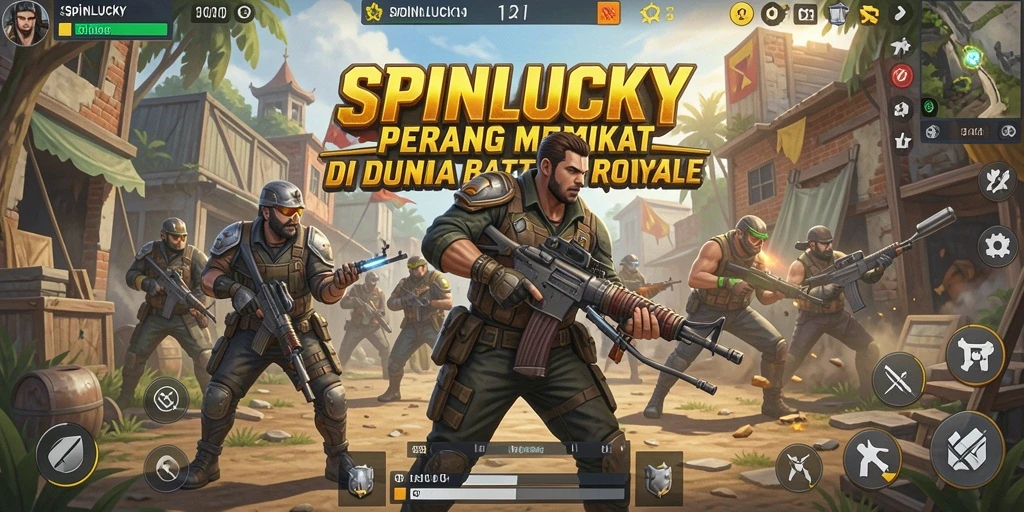 Screenshot gameplay SPINLUCKY menampilkan aksi seru dalam arena Battle Royale.